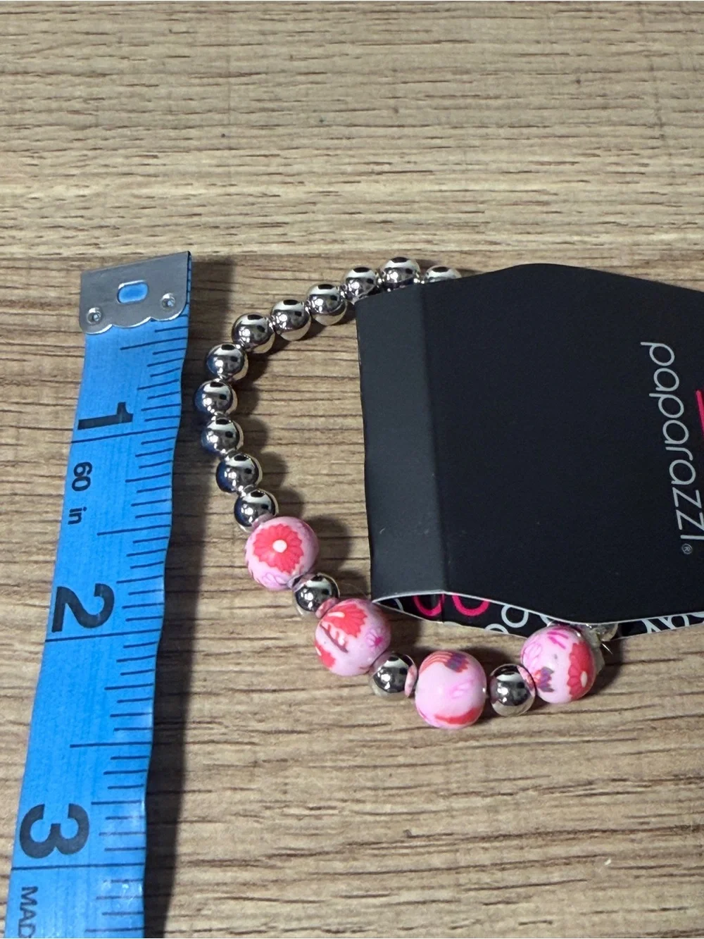 paparazzi Pink Floral Stretch Bracelet with Silver Beads